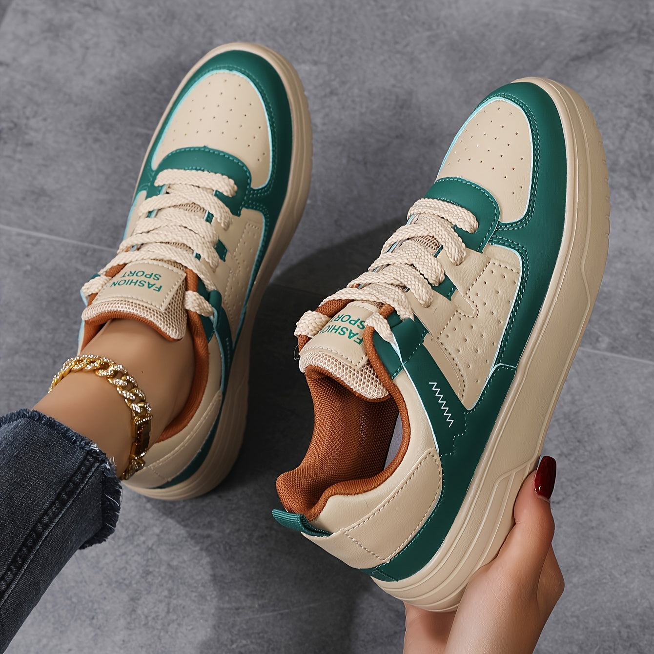 Women's Colorblock Mesh Sneakers - Lace Up Platform Soft Sole Walking Skate Shoes, Breathable Low-top Daily Footwear - For Women - Suitable for Casual Wear, Walking, Skating - Perfect Gift for Fashionable Women